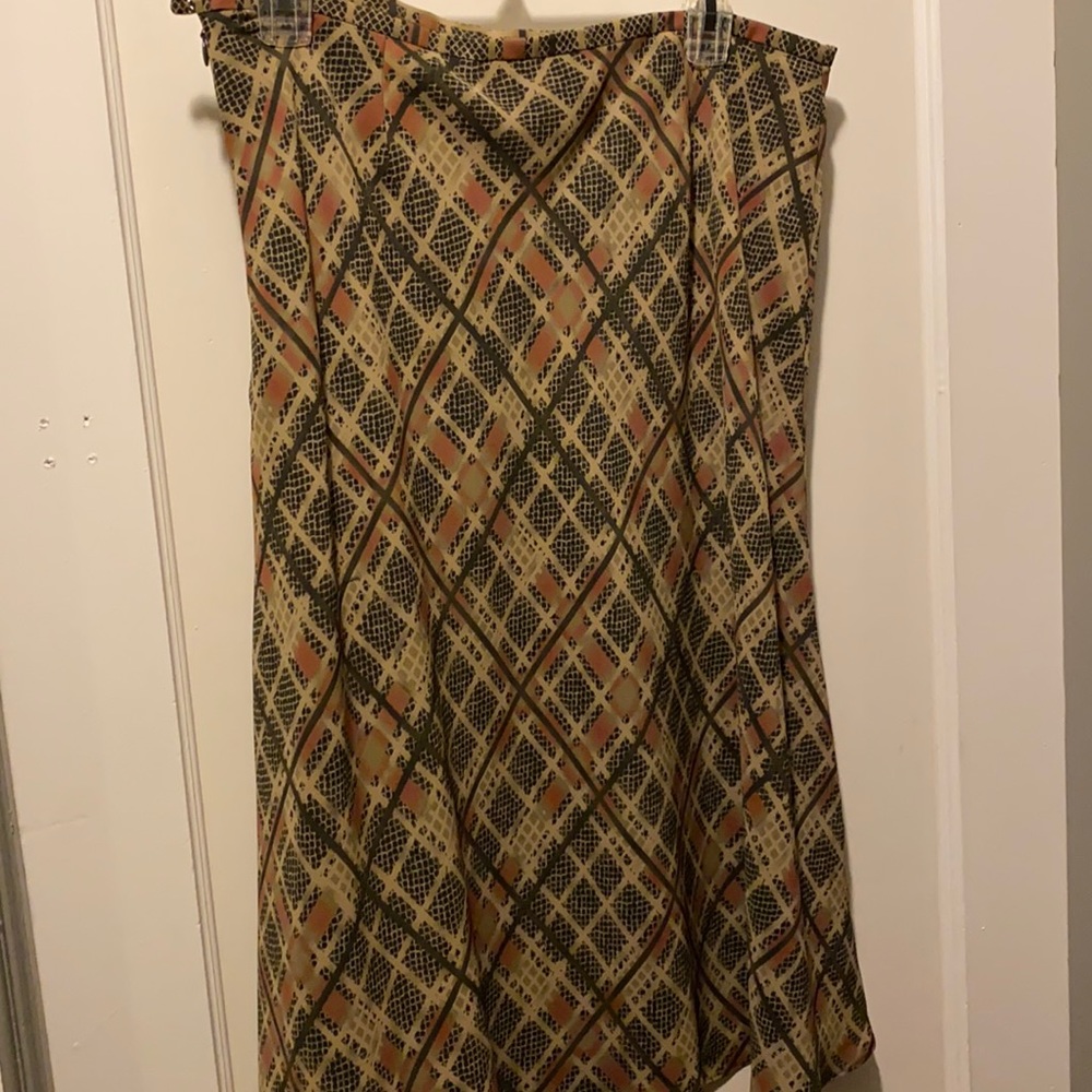 Rena Rowan olive green and dark peach flowy skirt
